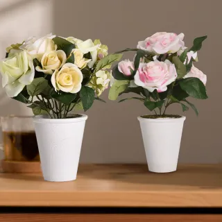 【Meric Garden】高仿真台灣蝶戀花影玫瑰花藝花瓶組/裝飾花瓶/桌面擺飾_2款任選(花藝花器 造型花)