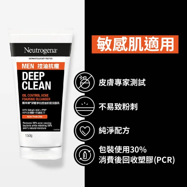 【Neutrogena 露得清】深層淨化控油抗痘/透亮洗面乳男士包裝限量款(150g x6入)
