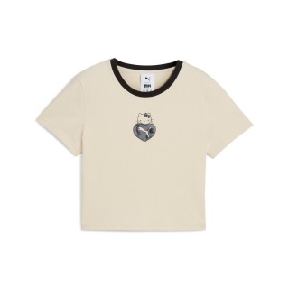 【PUMA】短袖上衣 運動 休閒 短版 女 PUMA X HELLO KITTY短袖T恤F 米白(63161387)