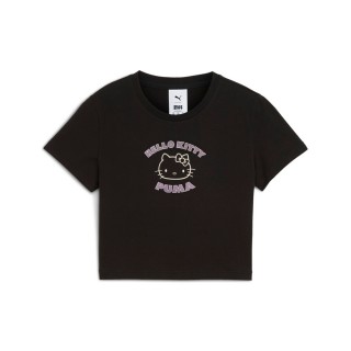 【PUMA】短袖上衣 運動 休閒 短版 女 PUMA X HELLO KITTY短袖T恤F 黑(63161301)