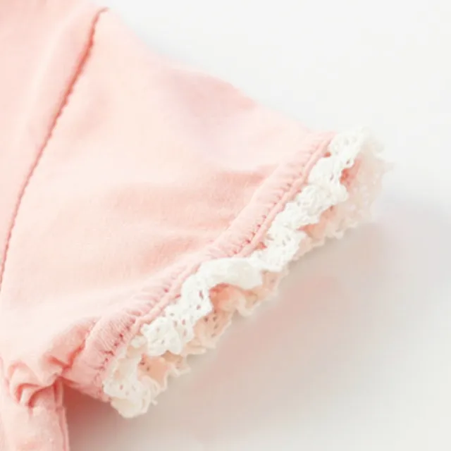 【橘魔法】三隻兔子蕾絲滾邊短袖上衣(T恤 棉T 女童 兒童 童裝)