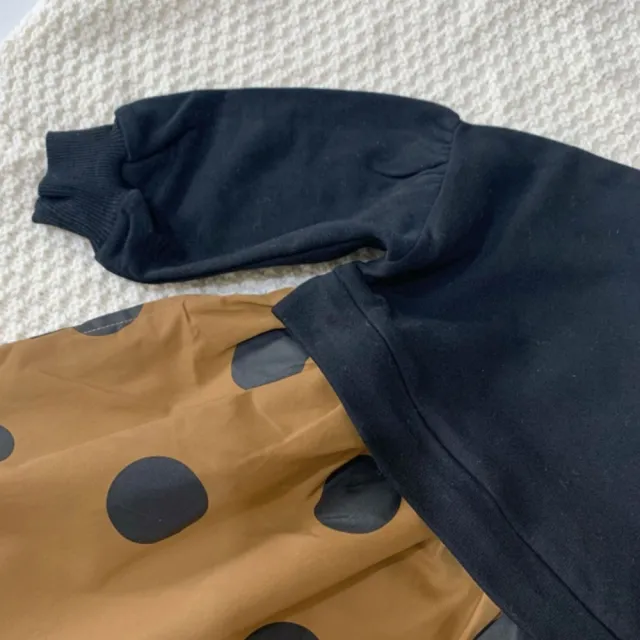 【橘魔法】大波點拼接衛衣洋裝(蓬蓬袖 連身洋裝 連衣裙 連身裙 女童 童裝 親子裝 兒童)