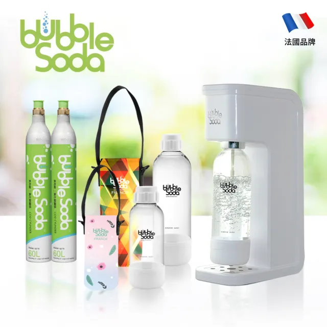 【法國BubbleSoda】節能免插電全自動氣泡水機-經典白BS-909KTS2(超值7件組)