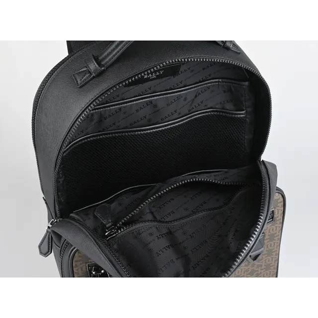 【BALLY】BALLY Mavrick復古立體銀字LOGO印花字母設計防刮牛皮拼PVC雙拉鍊後背包(褐x黑)