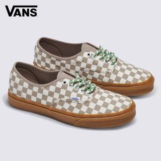 【VANS 官方旗艦】Authentic 男女款奶茶色棋盤格滑板鞋/休閒鞋/帆布