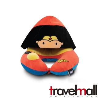 【Travelmall】DC正義聯盟授權按壓式充氣連帽頸枕(神力女超人)