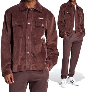 【adidas 愛迪達】Jacket 男款 咖啡色 運動 休閒 襯衫 三葉草 紐扣開襟 口袋 夾克 外套 IW3263