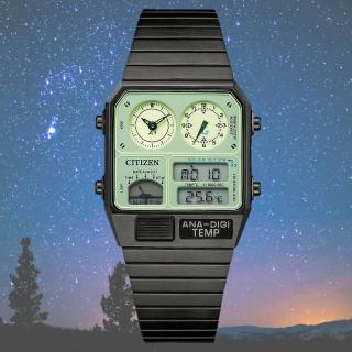 【CITIZEN 星辰】夜光型者夜光雙顯計時手錶 黑(JG2147-85X)