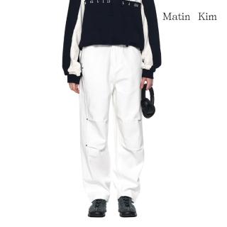 【MATIN KIM】官方旗艦 打褶細節寬版牛仔褲(白色)