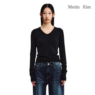 【MATIN KIM】官方旗艦 針織v領修身上衣(黑色)