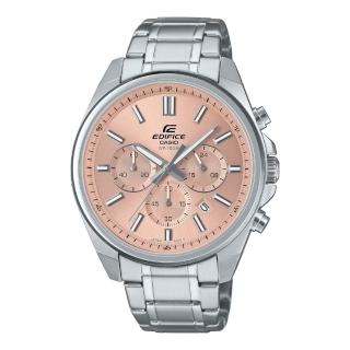 【CASIO 卡西歐】EDIFICE 三針三眼 標準計時鐘錶 優雅粉粽 日期顯示窗 EFV-650D-4A 43.5mm