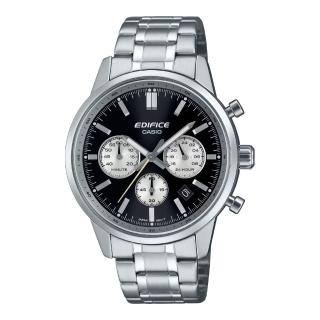 【CASIO 卡西歐】EDIFICE 三針三眼 日期顯示窗 經典黑 標準計時碼錶 球面玻璃設計 EFR-575D-1A 40.5mm