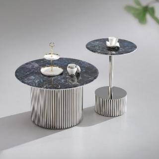 【Taoshop 淘家舖】QY -現代藝廊巖板+底板不銹鋼茶几組合QY-CJ045(Φ80*30cm+Φ50*50cm)