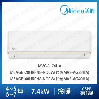 【MIDEA 美的】AG系列4-5+6-7坪一對二冷暖變頻分離式冷氣(MVC-3J74HA/代號MVS-AG28HA/代號MVS-AG40HA)