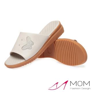 【MOM】真皮拖鞋 坡跟拖鞋/真皮細緻美鑽蝴蝶造型坡跟拖鞋(白)