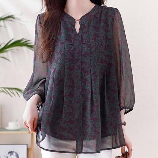【麗質達人】5639紫色印花上衣-LY(L-5XL)