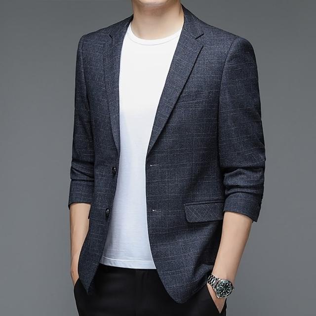 【米蘭精品】現貨+預購 西裝外套休閒西服(針織彈力輕薄修身男外套74hg19)