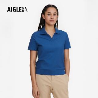 【AIGLE】女 抗UV吸濕排汗短袖POLO衫｜AG-4P213A052 海軍藍(防曬 快乾 吸濕排汗)