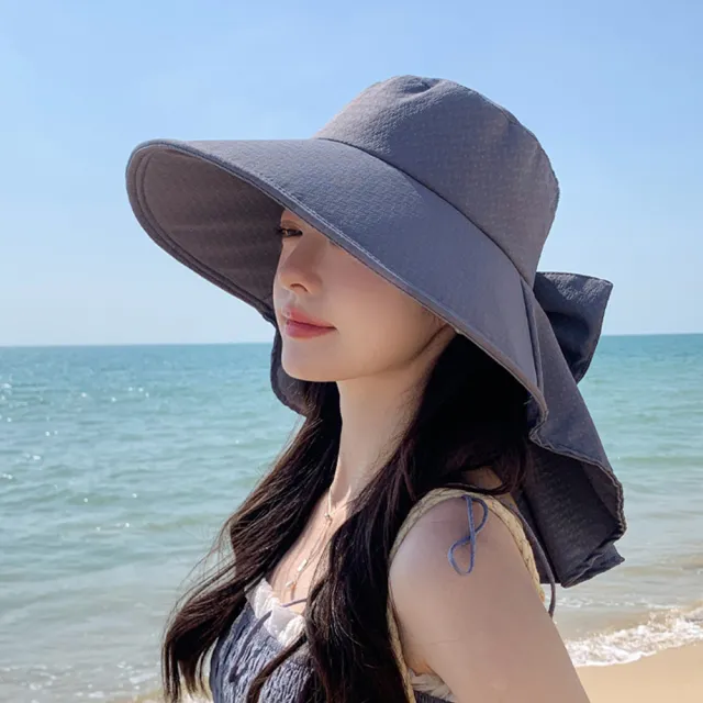 【MUAN】夏季大簷披肩蝴蝶結漁夫帽 戶外騎行遮陽帽 防曬帽(太陽帽 漁夫帽 登山帽 防風帽)