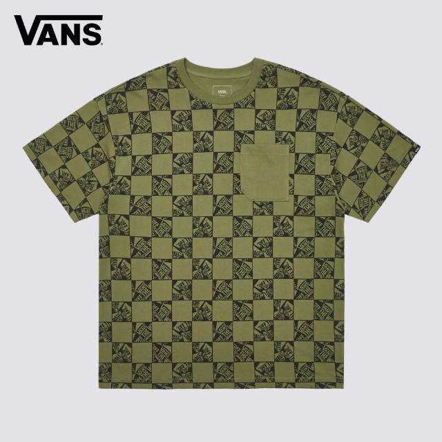 【VANS 官方旗艦】Skate Checker 男女款軍綠色滑板logo圖案短袖口袋T恤
