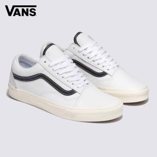 【VANS 官方旗艦】Old Skool 男女款白色/黑色條紋皮革鞋面滑板鞋