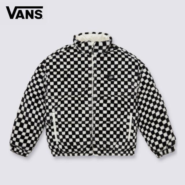 【VANS 官方旗艦】Faux Checker Puffer 女款白色/黑白棋盤格雙面穿羽絨外套