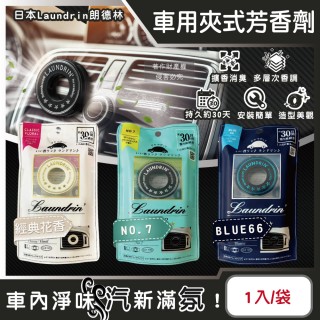 【日本Laundrin朗德林】TOKYO汽車空調出風口專用夾式消臭芳香劑1入/袋(車用清新擴香劑香氛淨化馨香約30天)