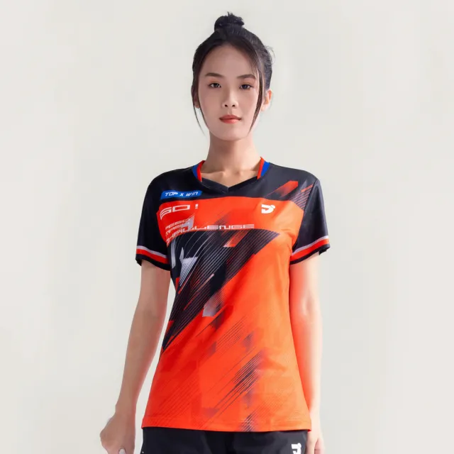 【JNICE 久奈司】女版飆速競技服 排汗衫 運動上衣 運動服 羽球服 大賽服-橘黑(JT-241W-OR)