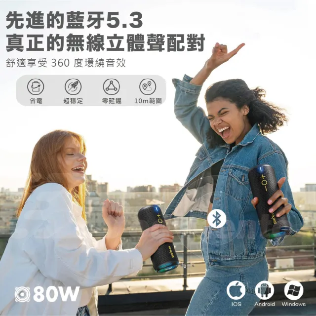 D320 40W 360度環繞防水藍芽喇叭(燈光/TF/AUX音響 EQ重低音喇叭)