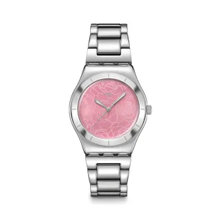 【SWATCH】Irony 金屬系列手錶 PETAL CHARM 山茶花 手鍊手錶 女錶 瑞士錶 錶(33mm)