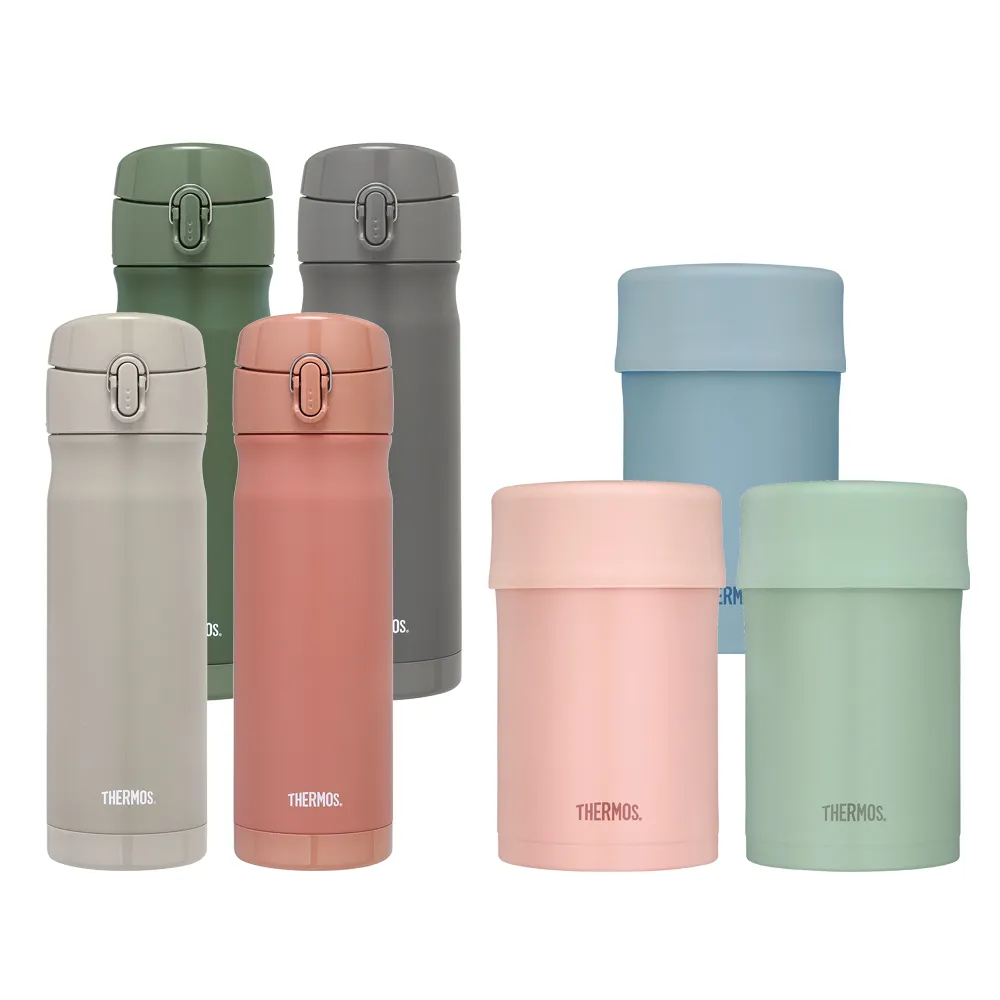 【THERMOS膳魔師】買1送1_不鏽鋼彈蓋保溫瓶500ml+大口徑燜燒罐500ml(JEWC-501+JBN-501)