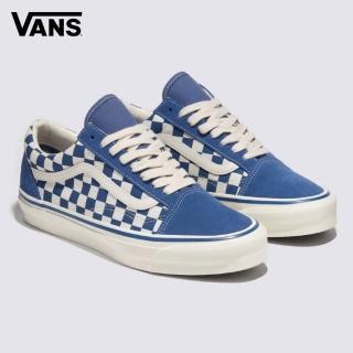 【VANS 官方旗艦】Old Skool 36 男女款藍色底棋盤格滑板鞋/休閒鞋