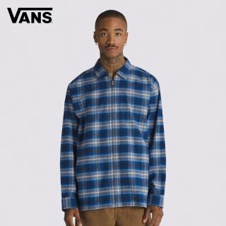 【VANS 官方旗艦】Montwood 男女款藍色格紋拉鍊法蘭絨長袖襯衫