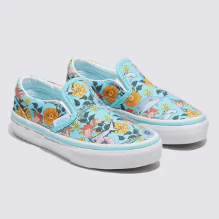 【VANS 官方旗艦】Classic Slip-On 中童款淺藍色海洋花朵圖案滑板鞋/休閒鞋(童鞋)