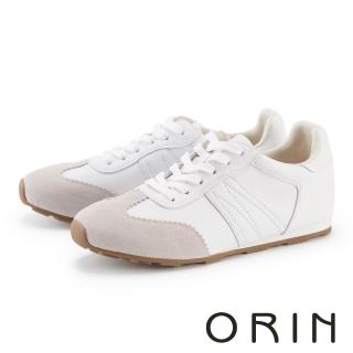 【ORIN】潮流復古真皮綁帶休閒德訓鞋(白色)