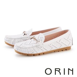 【ORIN】真皮馬銜釦透氣平底休閒鞋(白色)