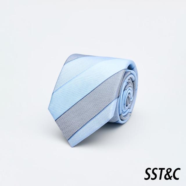 【SST&C】藍灰織紋斜條窄版領帶00362502045(新品上市)