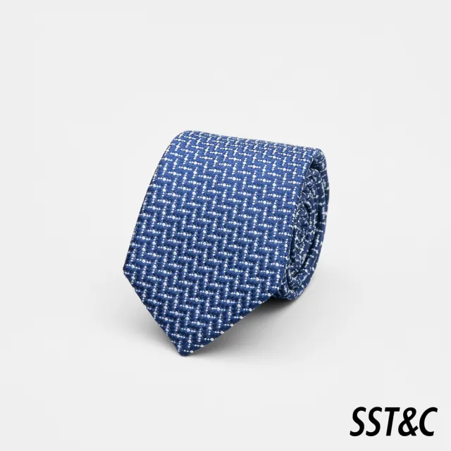 【SST&C】藍底白紋理窄版領帶7CM 00362502007(換季55折)