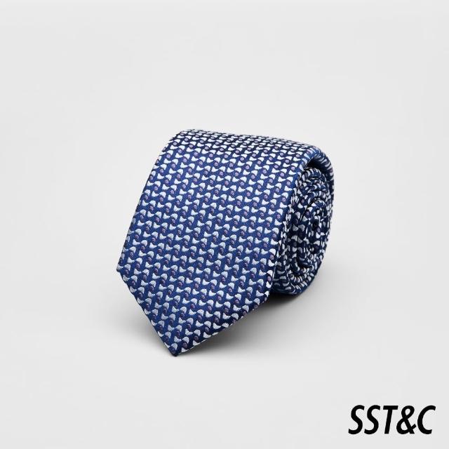 【SST&C】藍底白咖幾何紋窄版領帶00362502040(新品上市)
