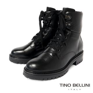 【TINO BELLINI 貝里尼】義大利真皮中筒平底軍靴FWMV021-1(黑色)
