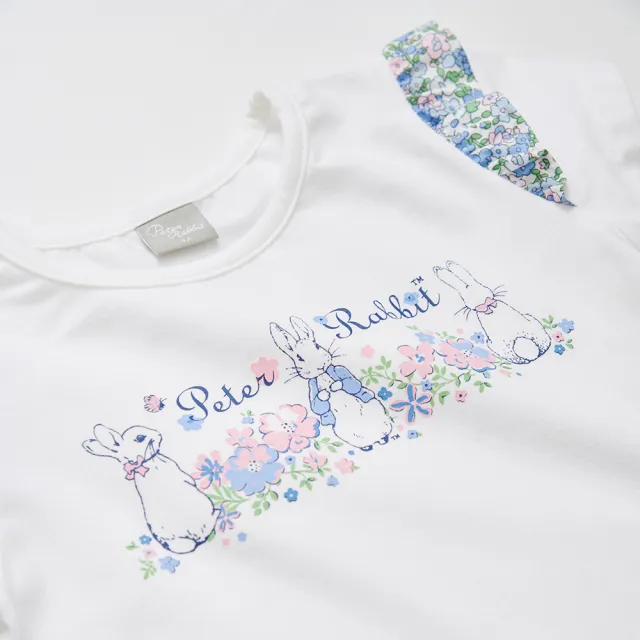 【奇哥】比得兔 女童裝 花漾比得碎花拼接荷葉邊短袖上衣/T恤(6-8歲)