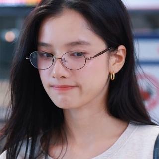 【MoonDy】女生眼鏡 眼鏡 圓框眼鏡 橢圓 防藍光 眼鏡框 平光眼鏡 素顏眼鏡 金屬框 無度數眼鏡 韓系眼鏡