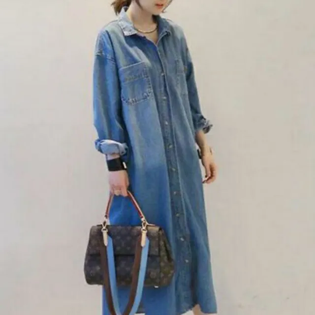【buyer 白鵝】刷色 休閒口袋長版洋裝外套(深藍)
