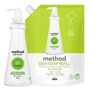 【method 美則】純淨洗碗精532mlx1瓶+1000mlx1補(蔬果碗盤 高效 植純萃洗碗)