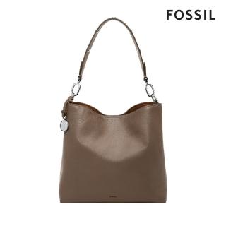 【FOSSIL 官方旗艦館】Jessie 真皮肩背水桶包-煙灰色 ZB11003793