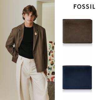 【FOSSIL 官方旗艦館】Derrick 真皮帶翻轉證件格RFID防盜皮夾(禮盒組附鐵盒-兩色可選)
