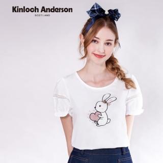 【Kinloch Anderson】超可愛愛心兔兔蕾絲拼接荷葉袖造型顯瘦棉質上衣(KA1253020 / 黑色)
