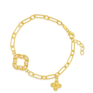 【點睛品】鏤空四葉草 黃金珍珠手鍊