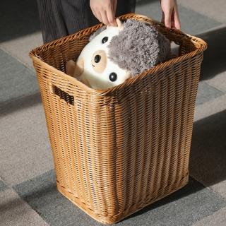 【MGSHOP】方形仿藤編手提大容量收納籃 洗衣籃 髒衣籃(小款/1入)