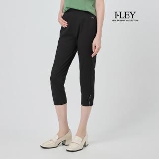 【ILEY 伊蕾】褲腳造型七分棉質窄管褲(黑；M-3L；1252336201)